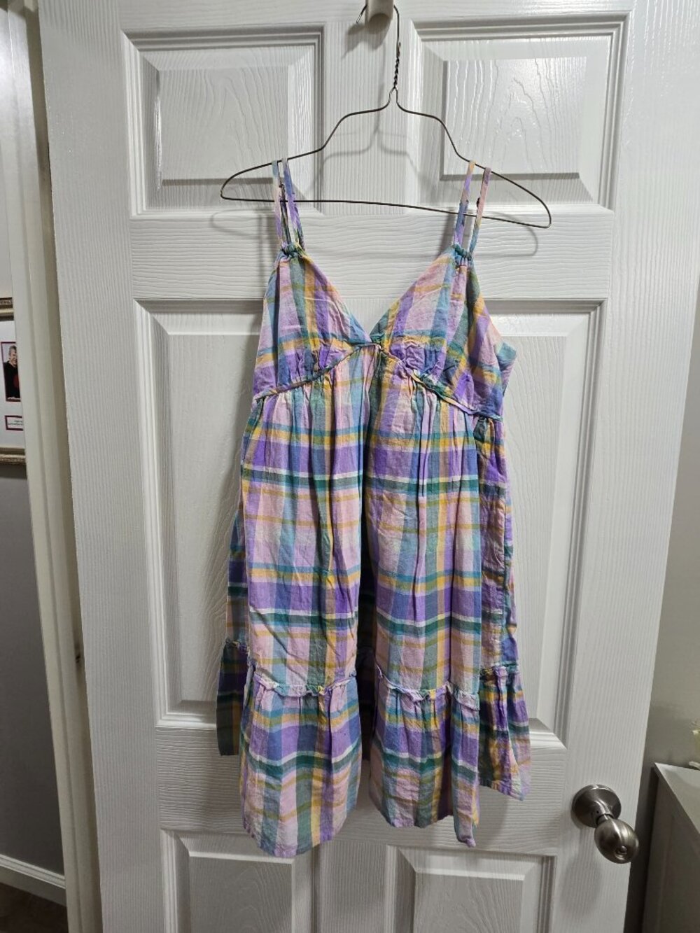 Wild Fable Top Short Dress Plaid Babydoll Small Spaghetti Strap Tiered